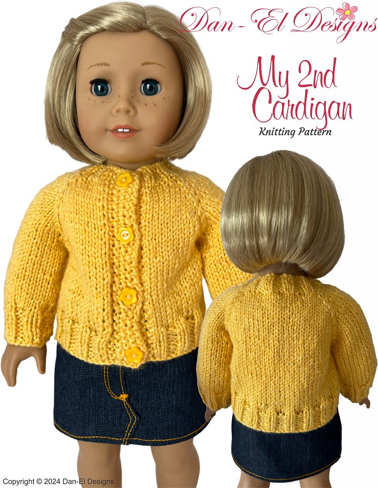 Dan-El Designs Knitting My 2nd Cardigan 18" Doll Clothes Knitting Pattern Pixie Faire