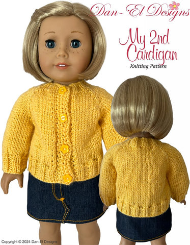 Dan-El Designs Knitting My 2nd Cardigan 18" Doll Clothes Knitting Pattern Pixie Faire