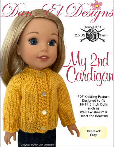 Dan-El Designs Knitting My 2nd Cardigan 14-14.5" Doll Clothes Knitting Pattern Pixie Faire