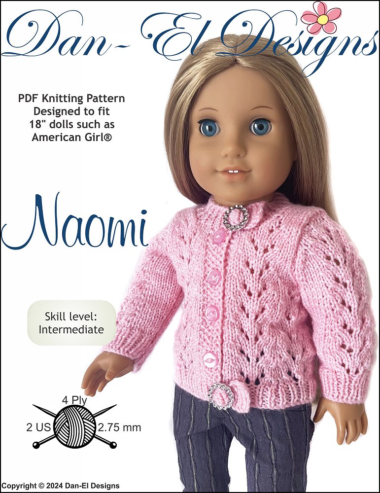 Dan-El Designs Knitting Naomi 18" Doll Clothes Knitting Pattern Pixie Faire