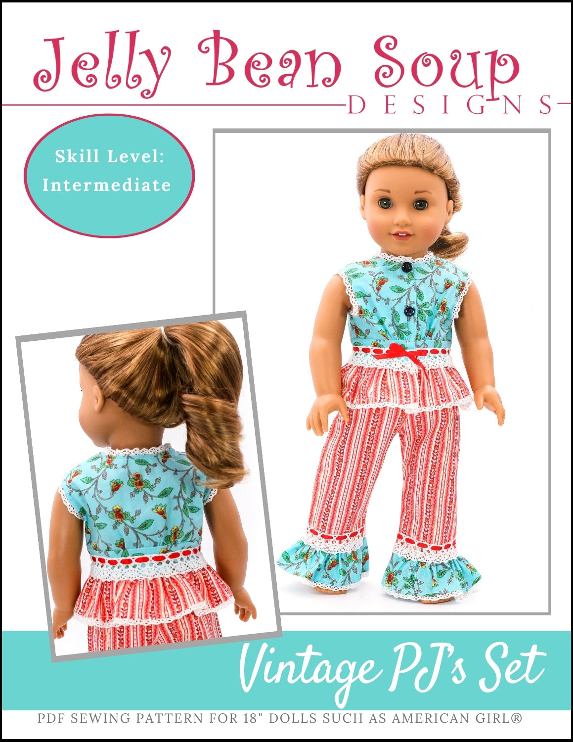 Jelly Bean Soup Designs 18 Inch Modern Vintage PJ's 18” Doll Clothes Pattern Pixie Faire