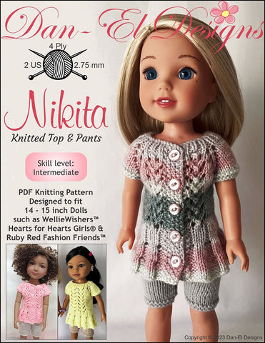 Dan-El Designs Knitting Nikita Knitted Top and Pants 14-15 inch Doll Clothes Knitting Pattern Pixie Faire