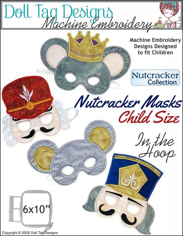 Doll Tag Clothing Machine Embroidery Design Nutcracker Masks Machine Embroidery Designs CHILD SIZE Pixie Faire