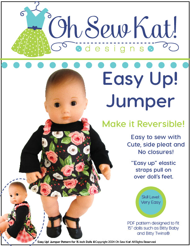 Oh Sew Kat Bitty Baby/Twin Easy Up! Jumper 15" Baby Doll Clothes Pattern Pixie Faire