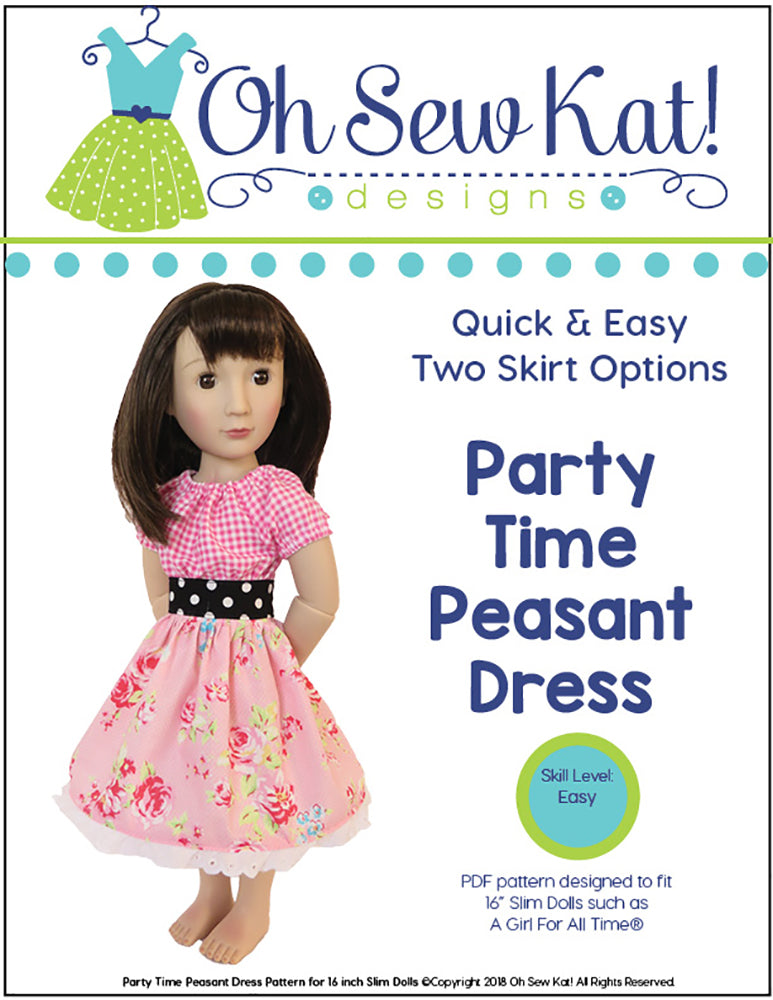 Oh Sew Kat Party Time Peasant Dress Doll Clothes Pattern for 16