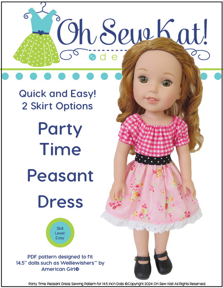 Oh Sew Kat Party Time Peasant Dress Doll Clothes Pattern inch Dolls
