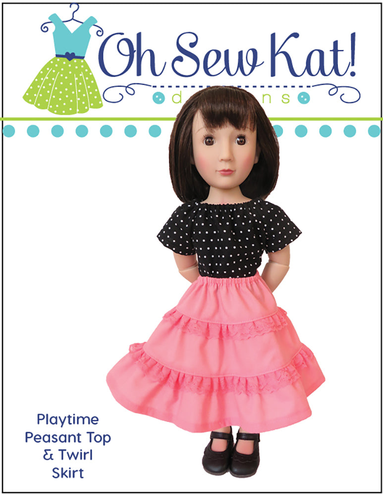Oh Sew Kat A Girl For All Time Playtime Peasant Top & Twirl Skirt Doll Clothes Pattern for 16" A Girl For All Time® Dolls Pixie Faire