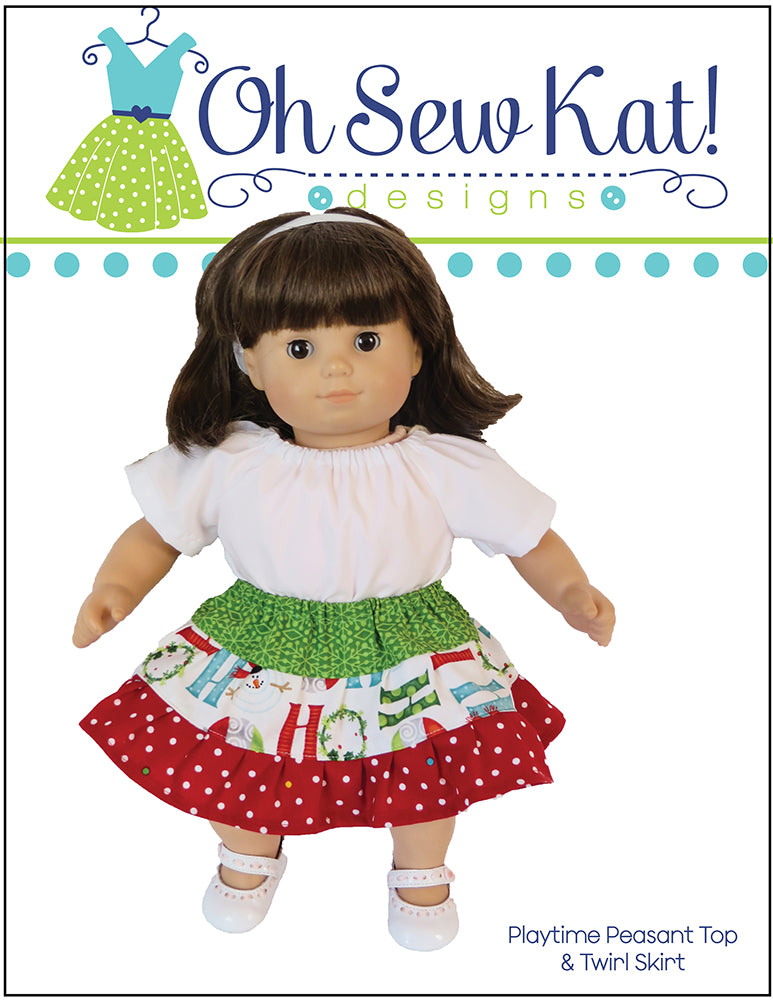 Oh Sew Kat Bitty Baby/Twin Playtime Peasant Top & Twirl Skirt 15" Baby Doll Clothes Pattern Pixie Faire