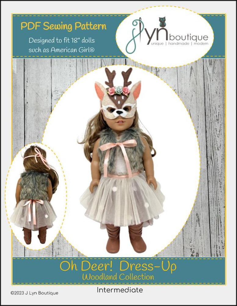 J Lyn Boutique BOGO 18 Inch Modern Oh Deer! Dress-Up 18" Doll Clothes Pattern Pixie Faire
