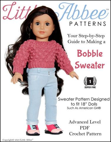 Little Abbee Crochet Bobble Sweater Doll Clothes Crochet Pattern for 18 Inch Dolls Pixie Faire