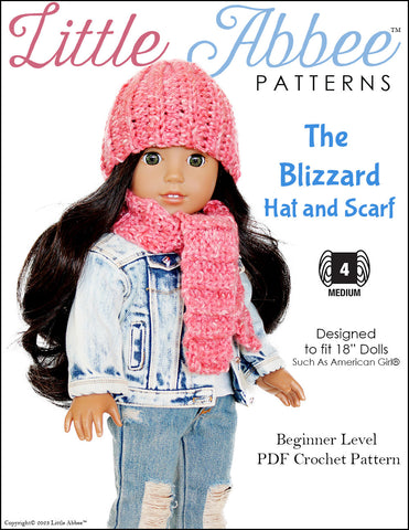 Little Abbee Crochet The Blizzard Hat and Scarf 18" Doll Clothes Crochet Pattern Pixie Faire