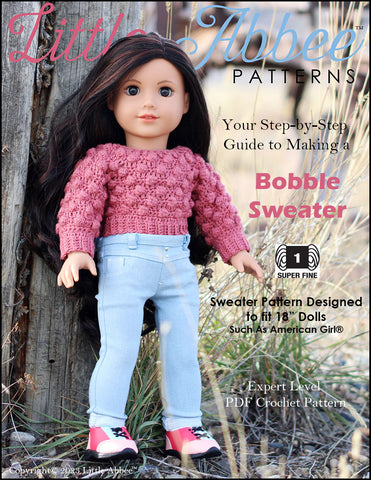 Little Abbee Crochet Bobble Sweater Doll Clothes Crochet Pattern for 18 Inch Dolls Pixie Faire