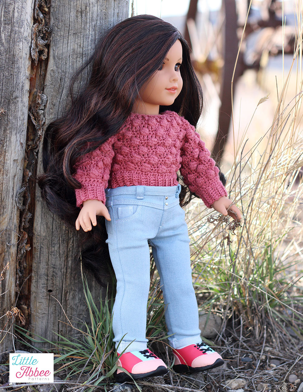 Little Abbee Crochet Bobble Sweater Doll Clothes Crochet Pattern for 18 Inch Dolls Pixie Faire