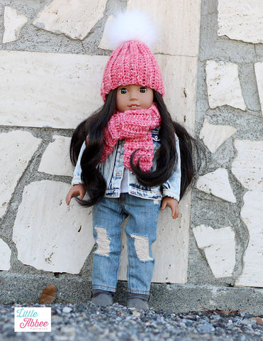 Little Abbee Crochet The Blizzard Hat and Scarf 18" Doll Clothes Crochet Pattern Pixie Faire