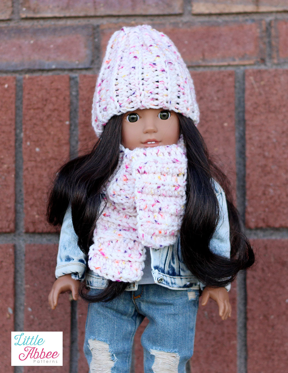 Little Abbee Crochet The Blizzard Hat and Scarf 18" Doll Clothes Crochet Pattern Pixie Faire