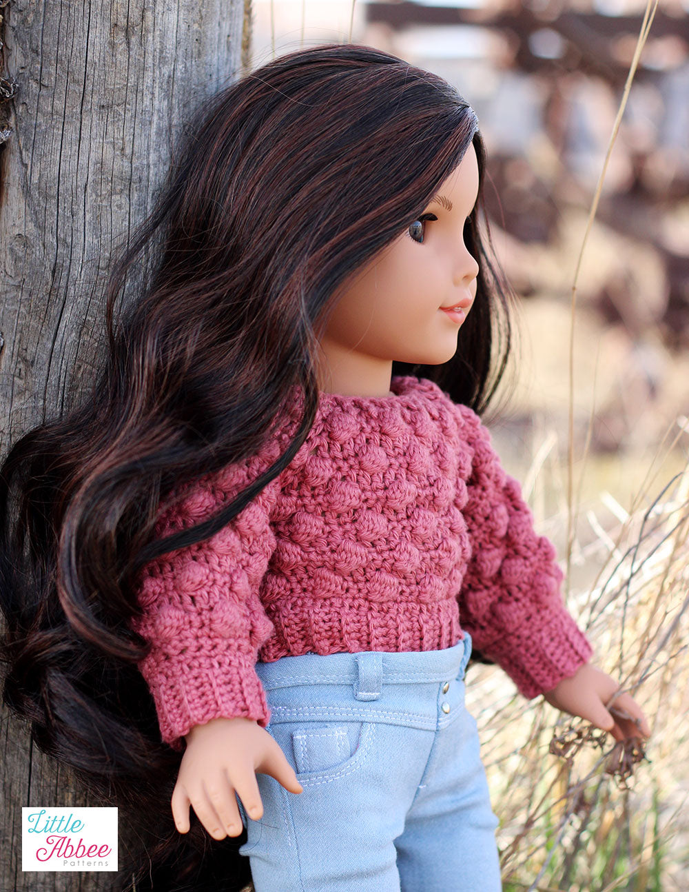 Little Abbee Crochet Bobble Sweater Doll Clothes Crochet Pattern for 18 Inch Dolls Pixie Faire