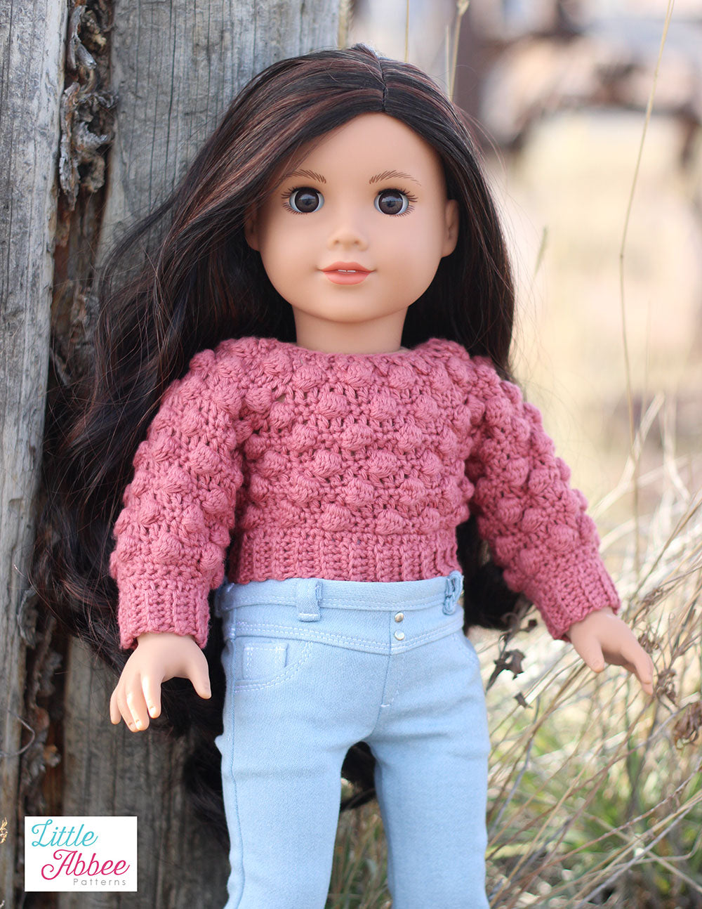 Little Abbee Bobble Sweater Doll Clothes Crochet Pattern for 18