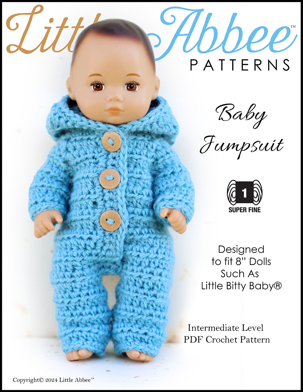 Little Abbee Baby Jumpsuit Doll Clothes Pattern 8 inch Baby Dolls little-abbee-baby-jumpsuit-doll-clothes-pattern-8-inch-baby-dolls