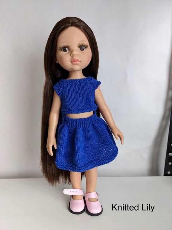 Knitted Lily Paola Reina Ice Silk Top and Skirt Knitting Pattern for 13" Paola Reina Dolls Pixie Faire