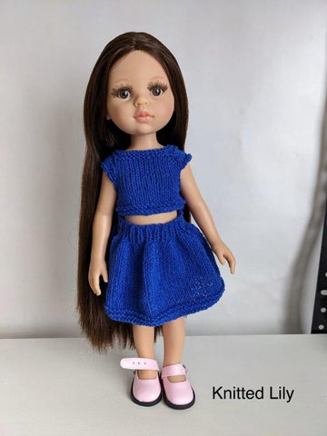 Knitted Lily Paola Reina Ice Silk Top and Skirt Knitting Pattern for 13" Paola Reina Dolls Pixie Faire