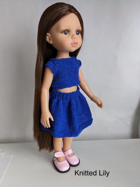 Knitted Lily Paola Reina Ice Silk Top and Skirt Knitting Pattern for 13" Paola Reina Dolls Pixie Faire