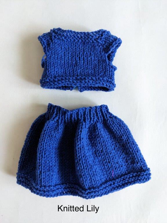 Knitted Lily Paola Reina Ice Silk Top and Skirt Knitting Pattern for 13" Paola Reina Dolls Pixie Faire