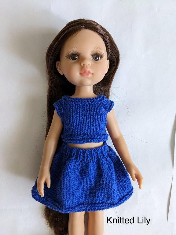 Knitted Lily Paola Reina Ice Silk Top and Skirt Knitting Pattern for 13" Paola Reina Dolls Pixie Faire