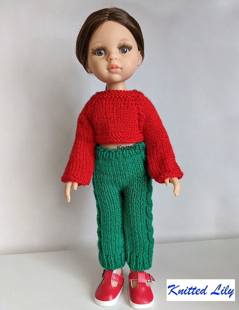 Knitted Lily Paola Reina Sea Wave Pants with Cables Knitting Pattern for 13" Paola Reina Dolls Pixie Faire
