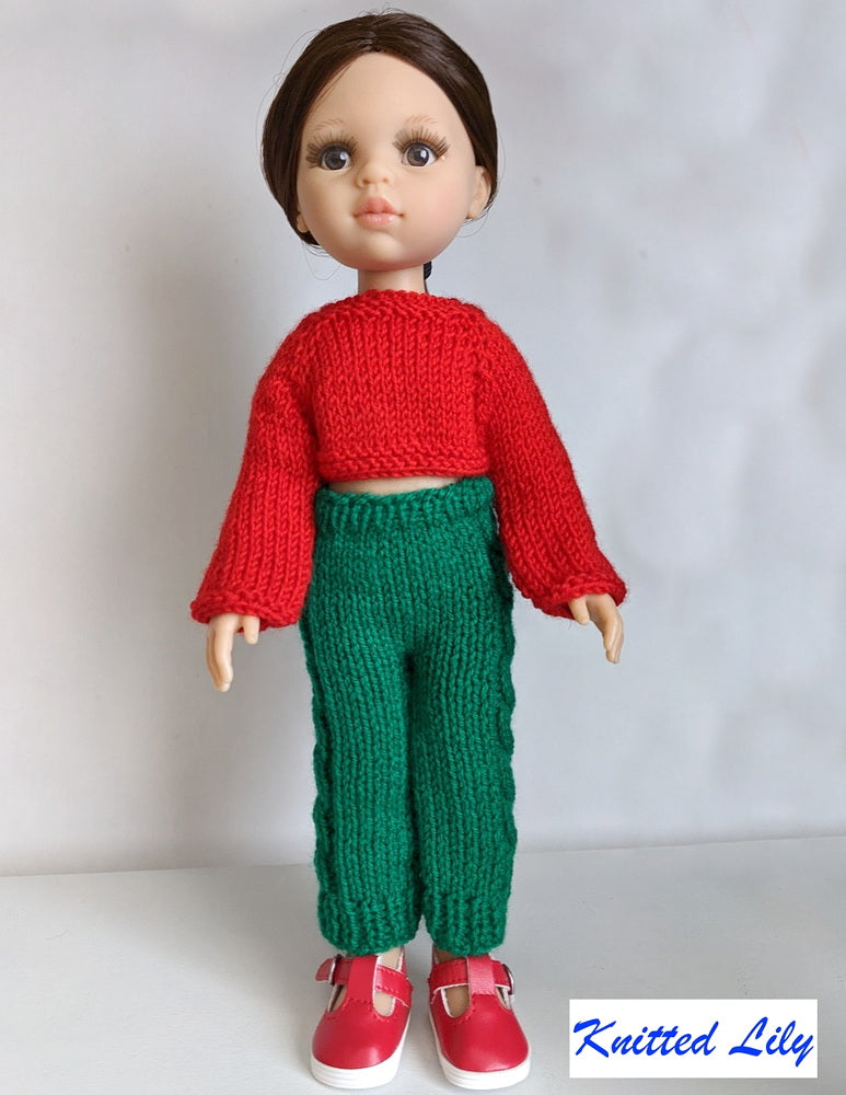Knitted Lily Paola Reina Sea Wave Pants with Cables Knitting Pattern for 13" Paola Reina Dolls Pixie Faire