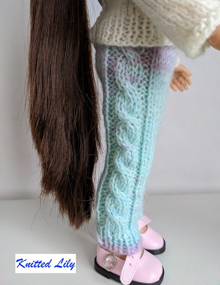 Knitted Lily Paola Reina Sea Wave Pants with Cables Knitting Pattern for 13" Paola Reina Dolls Pixie Faire