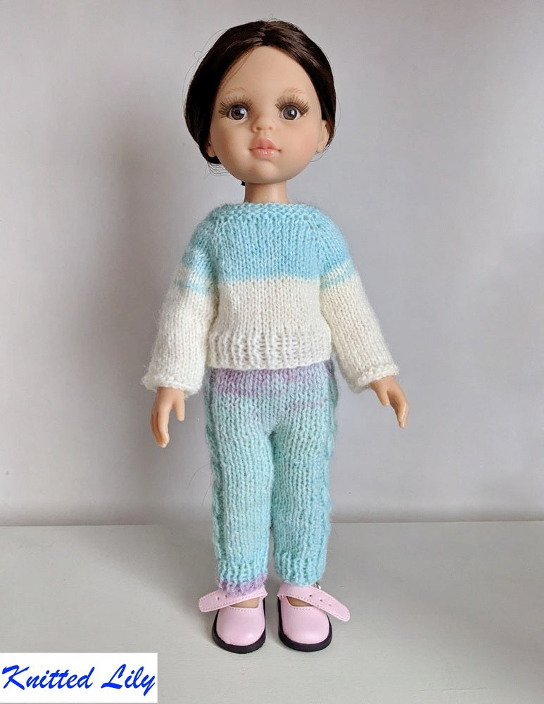Knitted Lily Paola Reina Sea Wave Pants with Cables Knitting Pattern for 13" Paola Reina Dolls Pixie Faire