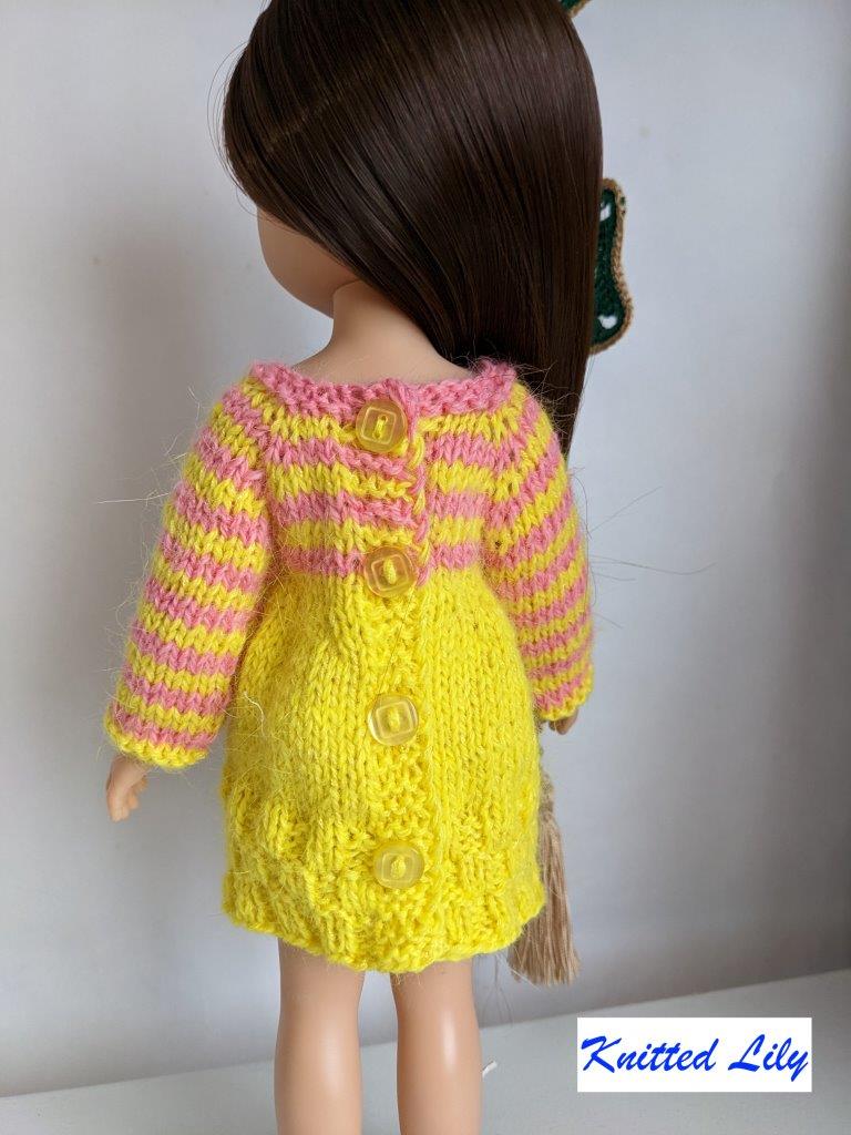 Knitted Lily Paola Reina Kerria Dress Knitting Pattern for 13" Paola Reina Dolls Pixie Faire