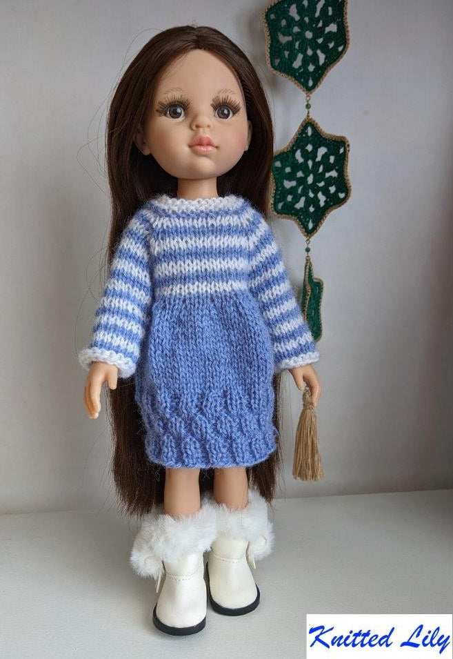 Knitted Lily Paola Reina Kerria Dress Knitting Pattern for 13" Paola Reina Dolls Pixie Faire