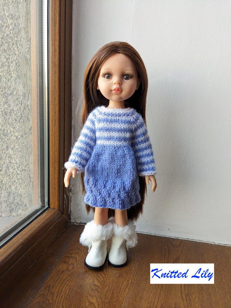 Knitted Lily Paola Reina Kerria Dress Knitting Pattern for 13" Paola Reina Dolls Pixie Faire