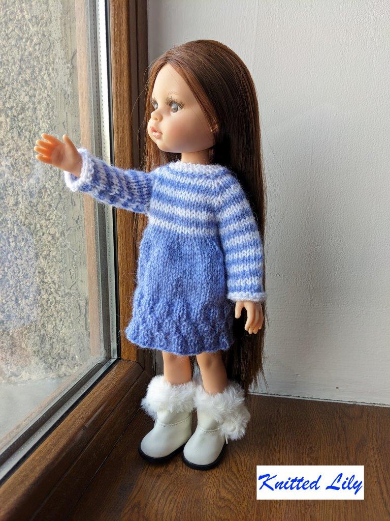 Knitted Lily Paola Reina Kerria Dress Knitting Pattern for 13" Paola Reina Dolls Pixie Faire