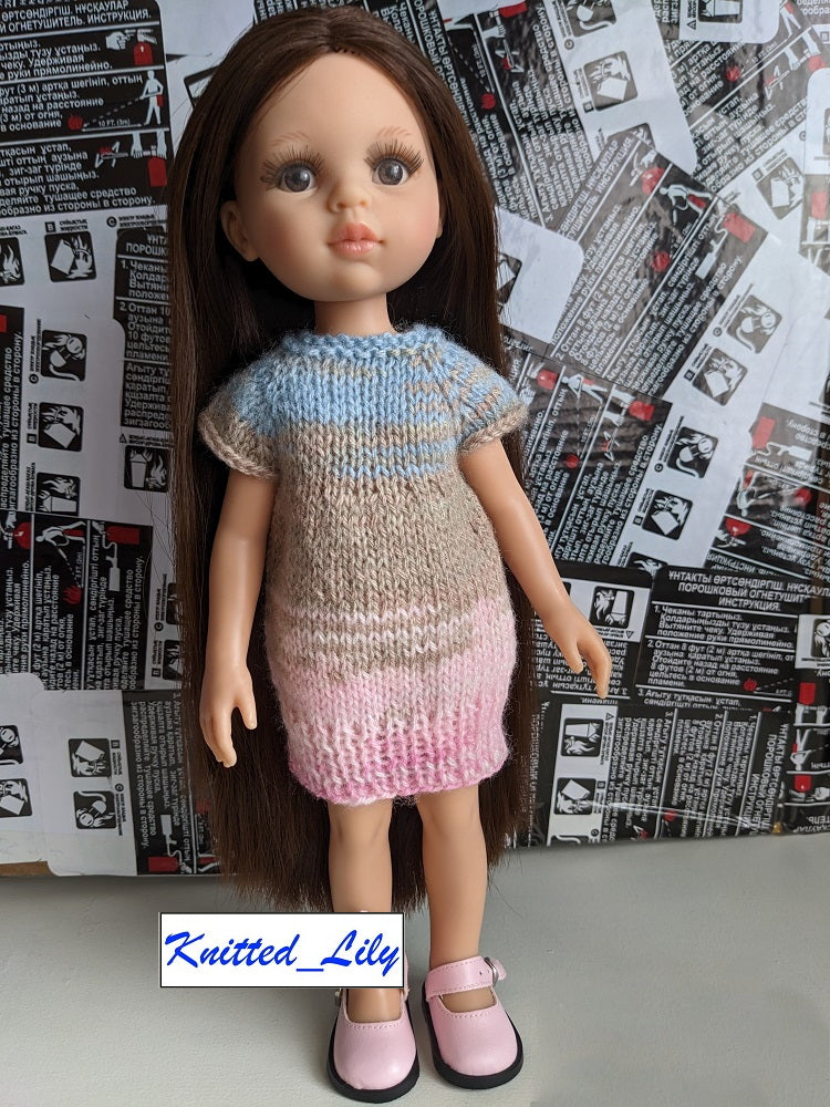 Knitted Lily Ruby Red Fashion Friends Purple Summer Dress Knitting Pattern for 13" Paola Reina Dolls Pixie Faire