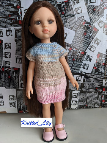 Knitted Lily Ruby Red Fashion Friends Purple Summer Dress Knitting Pattern for 13" Paola Reina Dolls Pixie Faire