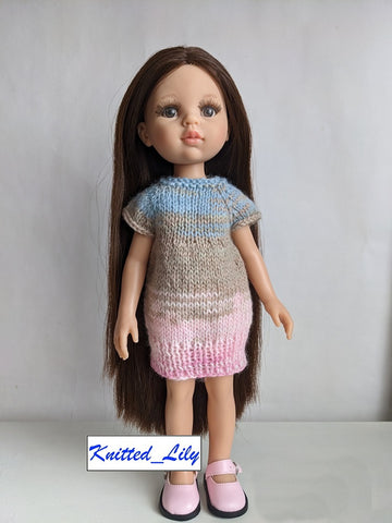 Knitted Lily Ruby Red Fashion Friends Purple Summer Dress Knitting Pattern for 13" Paola Reina Dolls Pixie Faire