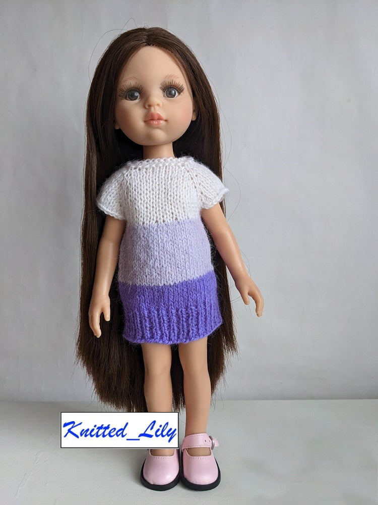 Knitted Lily Ruby Red Fashion Friends Purple Summer Dress Knitting Pattern for 13" Paola Reina Dolls Pixie Faire