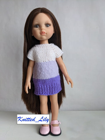 Knitted Lily Ruby Red Fashion Friends Purple Summer Dress Knitting Pattern for 13" Paola Reina Dolls Pixie Faire