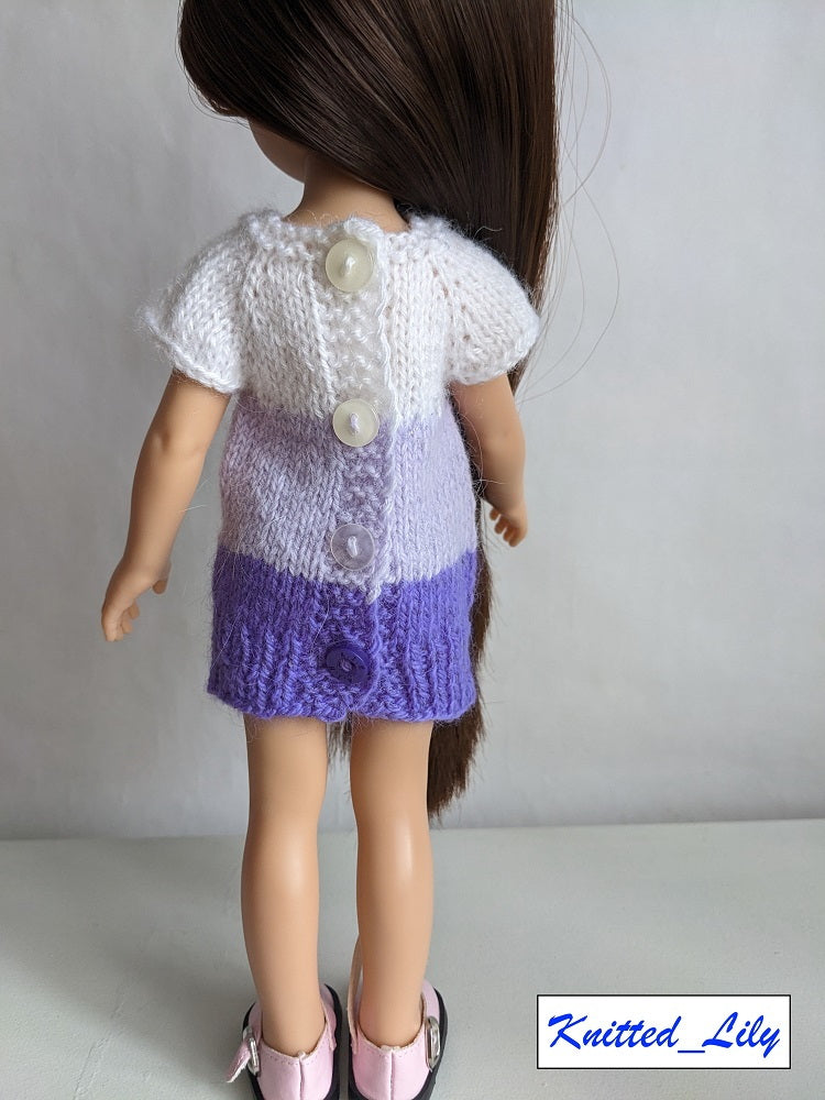 Knitted Lily Ruby Red Fashion Friends Purple Summer Dress Knitting Pattern for 13" Paola Reina Dolls Pixie Faire