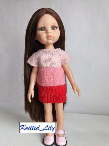 Knitted Lily Ruby Red Fashion Friends Purple Summer Dress Knitting Pattern for 13" Paola Reina Dolls Pixie Faire