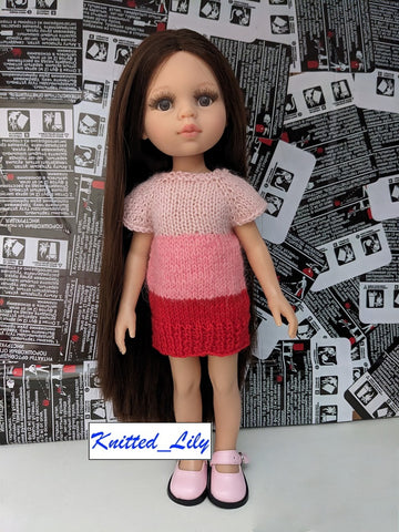 Knitted Lily Ruby Red Fashion Friends Purple Summer Dress Knitting Pattern for 13" Paola Reina Dolls Pixie Faire