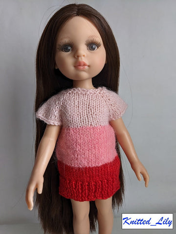 Knitted Lily Ruby Red Fashion Friends Purple Summer Dress Knitting Pattern for 13" Paola Reina Dolls Pixie Faire