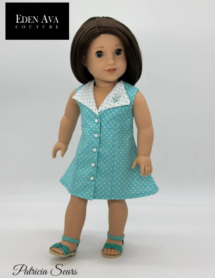 Eden Ava 18 Inch Modern Bonnet Shores Beach Dress 18" Doll Clothes Pattern Pixie Faire