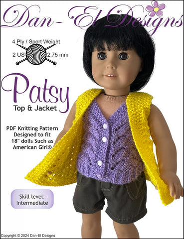 Dan-El Designs Knitting Patsy Top and Jacket 18" Doll Clothes Knitting Pattern Pixie Faire