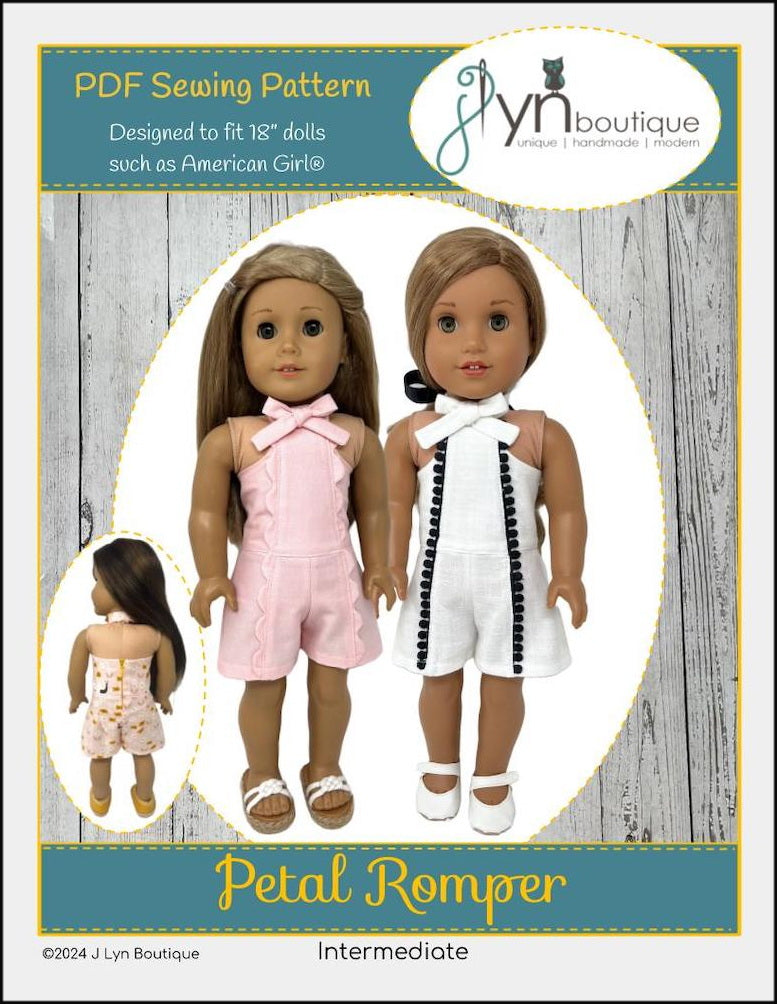 J Lyn Boutique 18 Inch Modern Petal Romper 18" Doll Clothes Pattern Pixie Faire