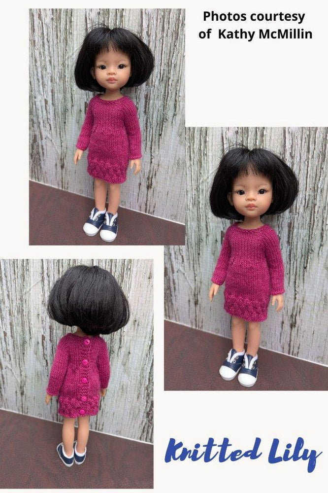 Knitted Lily Paola Reina Kerria Dress Knitting Pattern for 13" Paola Reina Dolls Pixie Faire
