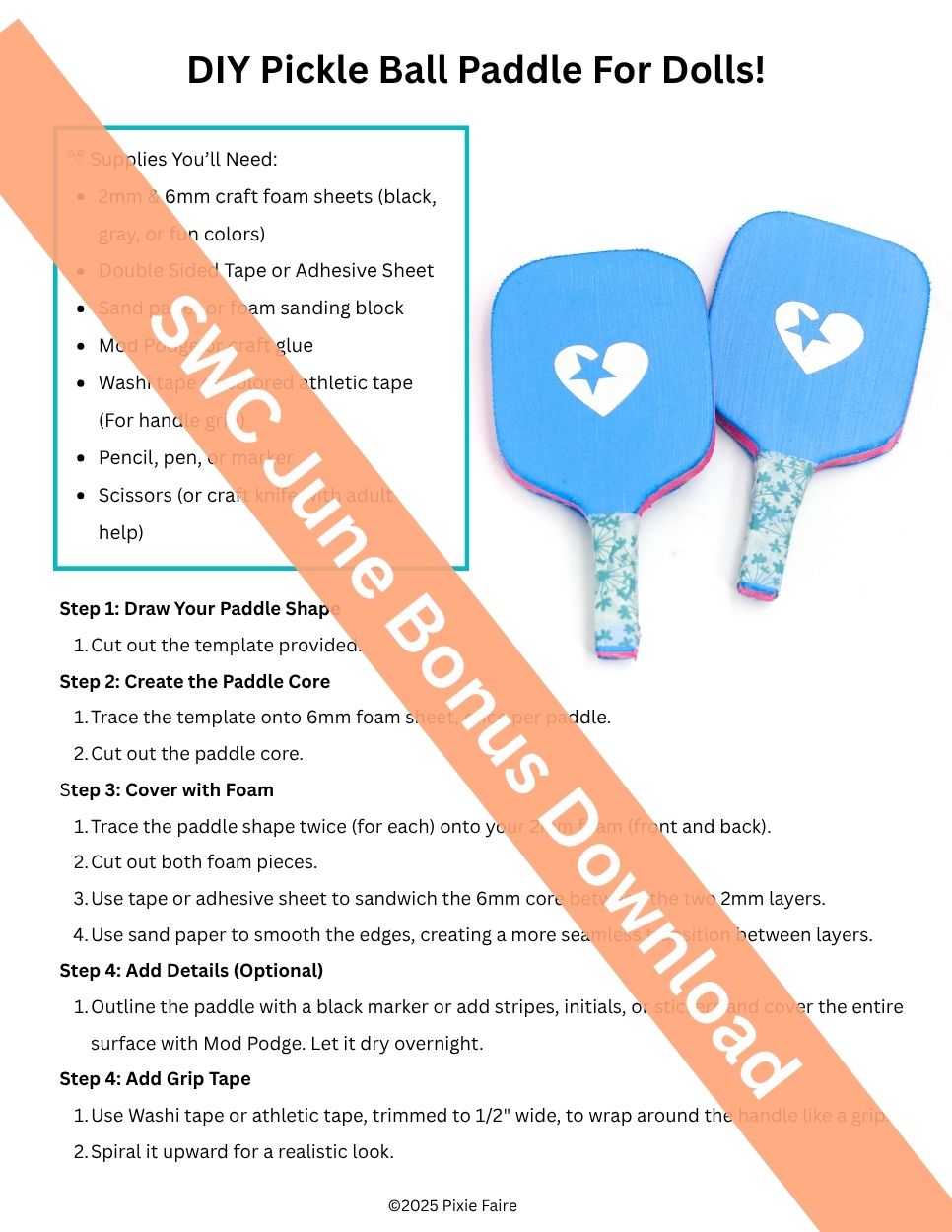SWC Classes Pickle Ball Paddle Craft Tutorial SWC June 2025 Bonus Pixie Faire