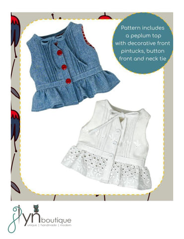 J Lyn Boutique 18 Inch Modern Pintuck Peplum 18" Doll Clothes Pattern Pixie Faire